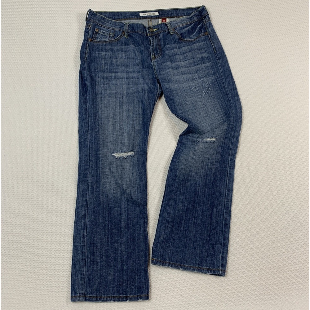 Stetson NO 816 Bootcut Jeans Womens 12 Crop Dark Wash Cotton Distressed Western